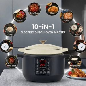 1 electric dutch oven (rice cooker,yogurt,bread,slow,rosting,broth,egg )6-Quart White- new in box