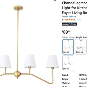 9MMML 39" 4-Arm Gold Pendant Chandelier - new in box