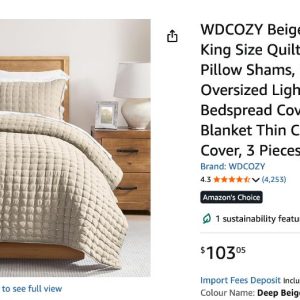 Beige King Size Quilt Bedding Sets with 2 Pillow Shams- new in bag