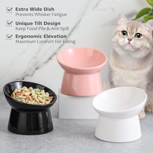 black and white set tilted cat feeding bowls- new