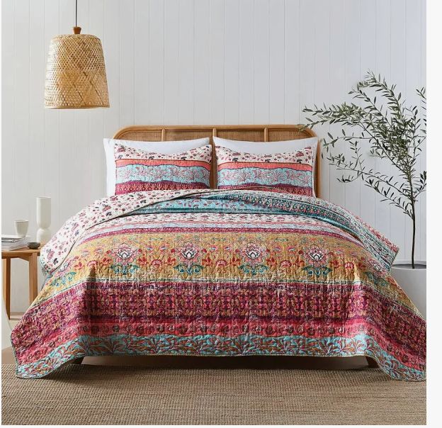 Boho Style Queen Quilt Set Reversible Bohemian - new