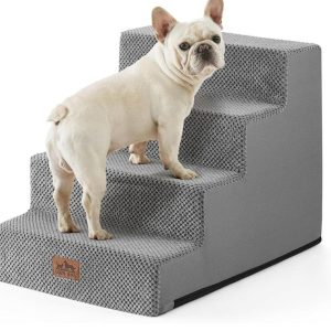 Dog Stairs for Small Dogs, 18" H 4-steps , Grey