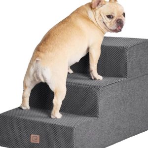 EHEYCIGA Dog Stairs 3-Step 16.5" Non-Slip Grey