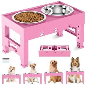 Elevated dog bowls with 2 Stainless Steel Bowls raised dog pink new in box