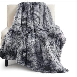 Fuzzy Faux Fur Throw Blanket  charcol grey - new in box