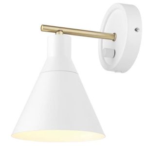 Hardwire light wall sconce matte white brass accent