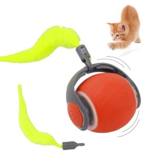Moving Ball Cat Toys with Feather orange- new in box