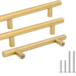 New- Goldenwarm 10pcs 96mm 3-3/4in Hole Spacing Gold Cabinet Handle Stainless Steel