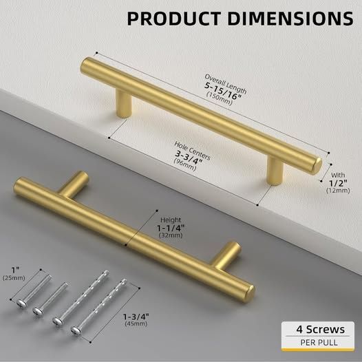 New- Goldenwarm 10pcs 96mm 3-3/4in Hole Spacing Gold Cabinet Handle Stainless Steel - Image 4