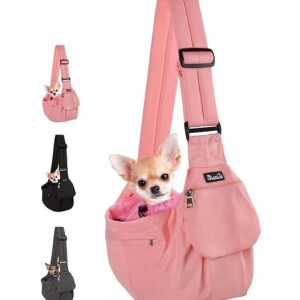 NEW - Lukovee Pet Sling, Hand Free Dog Sling Carrier Adjustable Padded Strap Cotton Tote-Pink S/M