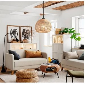 NEW- Rattan Pendant Light 1-Light with Hand-Woven Shade 9.8inch