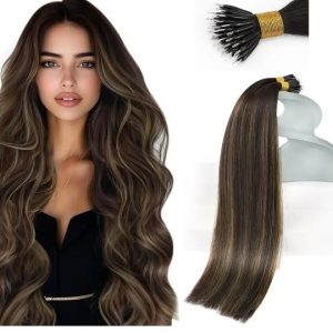 NEW- Sunny Hair Nano Beads Hair Dark Brown Balayage Chestnut Brown 24inch Virgenhair