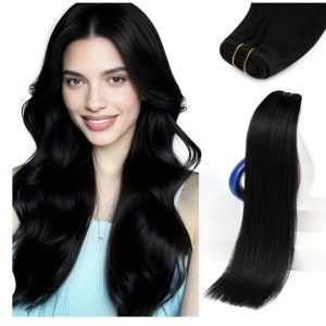 NEW-Sunny Hair Weft Hair Extensions Human Hair Straight Ext. Women Real Human Hair 16inch Jet Black