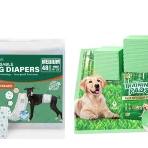 Pet Soft Dog Diapers (XSmall, 6"-13", 96ct) and Doggo Doug XL, 14 Pads, 28"×34", Puppy Pee Pads, Various Colors- new in box