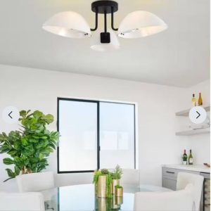 semi flush 3-Light Scalloped White Glass - new