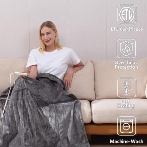 Tefici Electric Heated Blanket Throw grey 50x60"-new