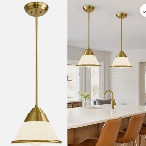 Milk Glass Pendant Light Fixture for Kitchen Island 9.4" Gold Vintage Chandelier - new in box