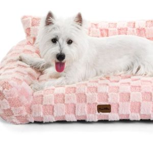 pet sofa couch bed, Faux Fur Checkered Pet Sofa pink S 15 lbs -NEW IN box copy