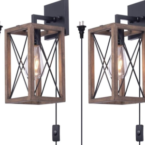 VILUXY Wood Wall Sconces Retro Industrial 2- new in box