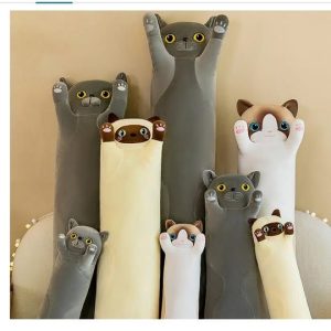 Weallbuy Long cat plush pillow- gray 43.3 in