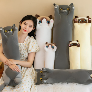 weallbuy Long Gray  Cat Plush Pillow 35"  -new in bag
