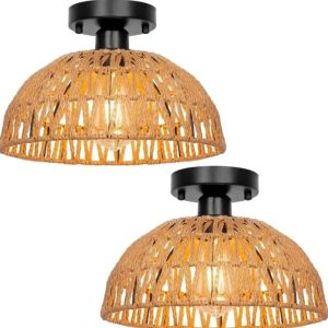 12.2" Rattan Ceiling Light Fixtures 2 Packs,