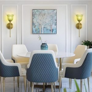 Modern Wall Sconces Set of 2 with Green Flower Glass - new in box