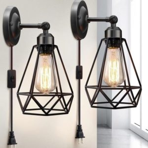 Plug in Wall Sconce, Wire Cage- new in box