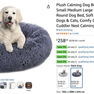 Anti Anxiety Round Dog Bed for Large Dogs dark grey- new in box