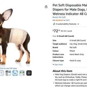 Pet Soft Dog Diapers (XSmall, 6"-13", 48ct)- new