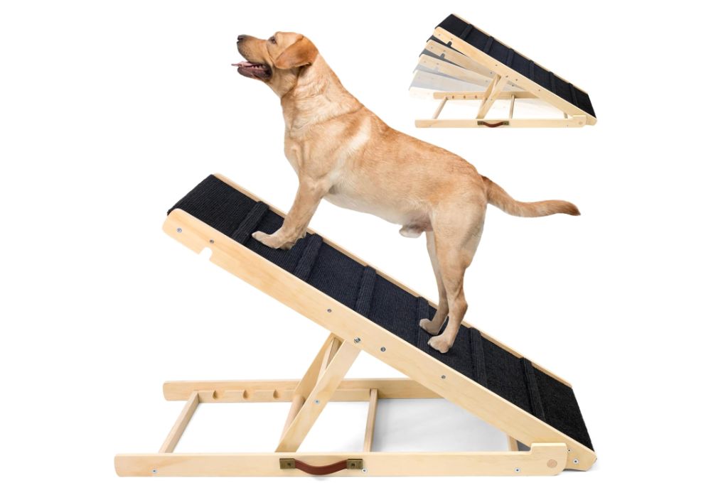 Dog Ramp Wooden Dog Stairs, Adjustable Pet Dog Ramp with 5 Height Adjustable from 10”to 24” Up to 250LBS- new in box - Image 2