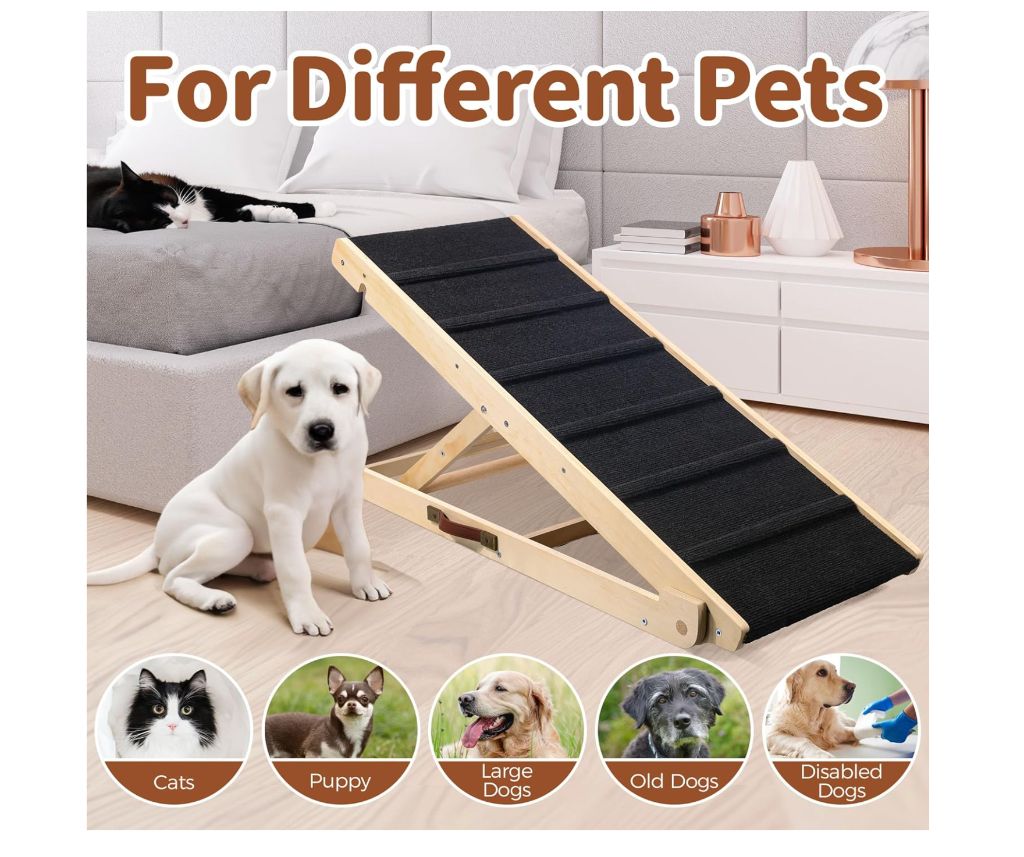 Dog Ramp Wooden Dog Stairs, Adjustable Pet Dog Ramp with 5 Height Adjustable from 10”to 24” Up to 250LBS- new in box - Image 5