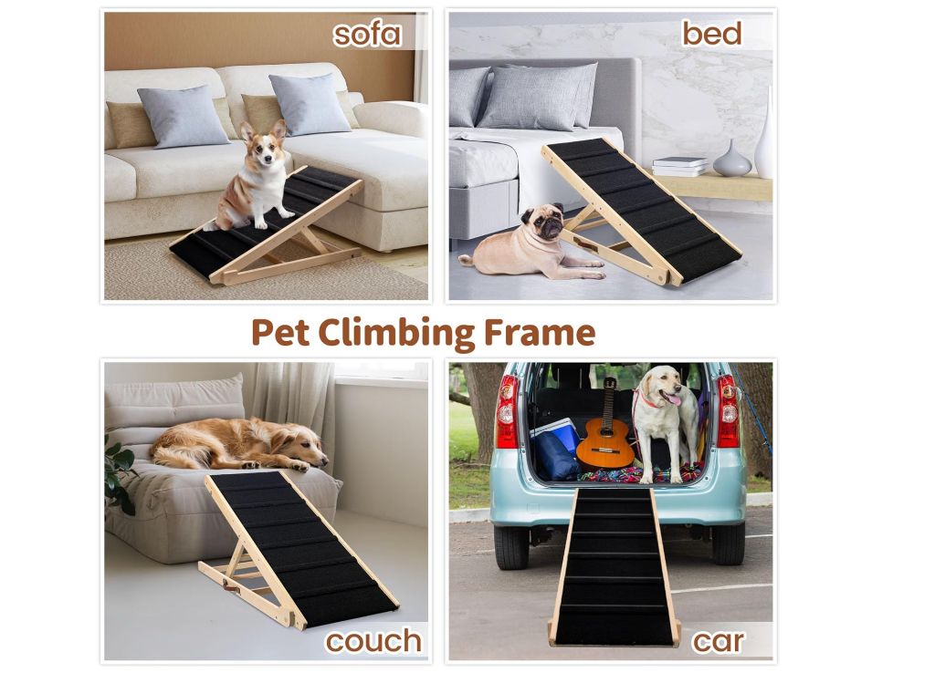 Dog Ramp Wooden Dog Stairs, Adjustable Pet Dog Ramp with 5 Height Adjustable from 10”to 24” Up to 250LBS- new in box - Image 7