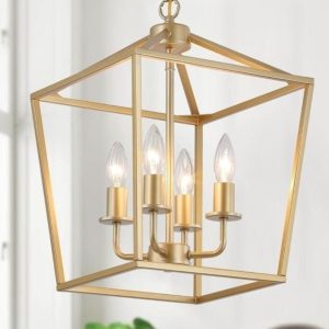 Industrial 4 Lights Chandelier, Gold Lantern Ceiling- new