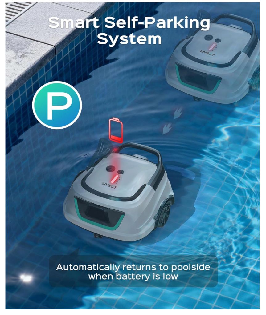 WYBOT A1 Cordless Pool Vacuum with Double Filters, Robotic Pool Cleaner, 130 Mins Runtime, Powerful Suction, Self-Parking, Lightweight for Above Ground Pools Up to 1100 Sq.Ft Max - Image 7