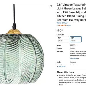 9.8'' Vintage Textured Glass Pendant Light Green Leaves- new