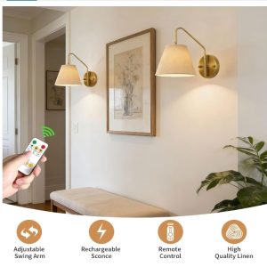 Gold Wireless Wall Sconces Set of Two-new