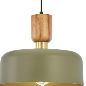 Pendant Light, Wood & Brass, Green-new
