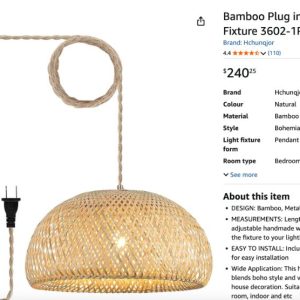 Bamboo Large Pendant Light, 17.8" One-Light- new in box