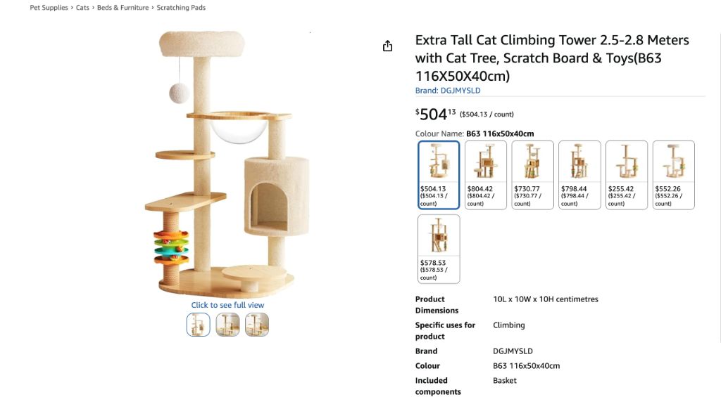Modern Cat Climbing Tower with toys 46 inches - new in box