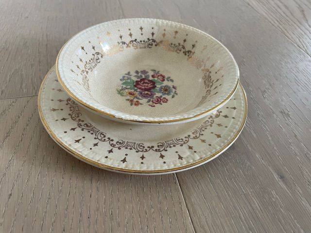 Vintage Coronet Floral Bowl & Plate Set with Gold Trim