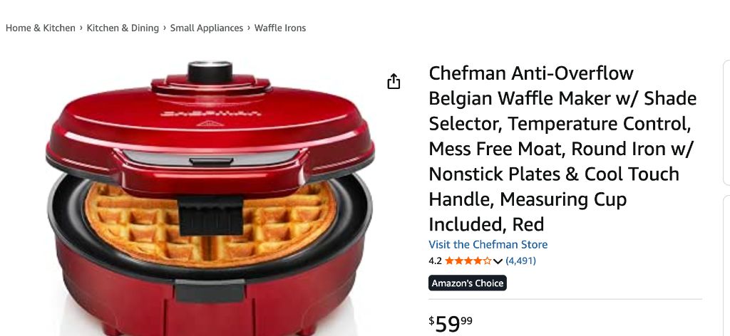 Chefman Anti-Overflow Belgian Waffle Maker- new in box - Image 4