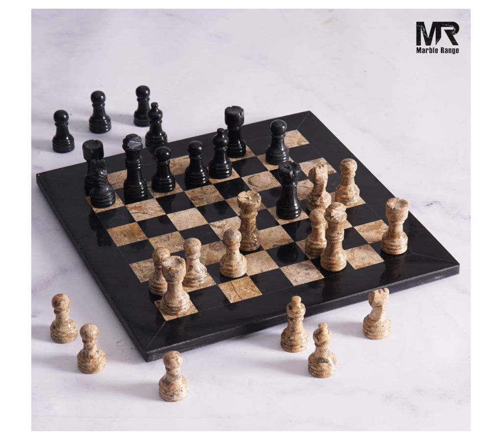Marble Chess Set for Adults 10" Handmade Black & Coral Board Game with 32 Chess Pieces- sealed - Image 2