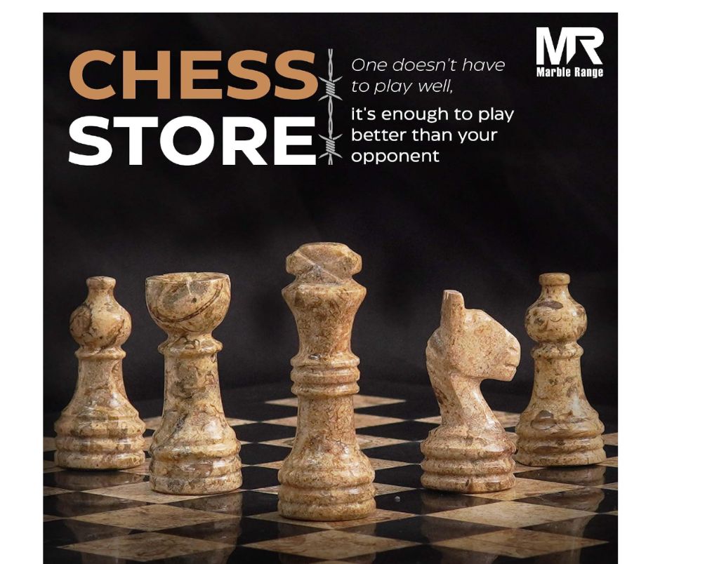 Marble Chess Set for Adults 10" Handmade Black & Coral Board Game with 32 Chess Pieces- sealed - Image 4