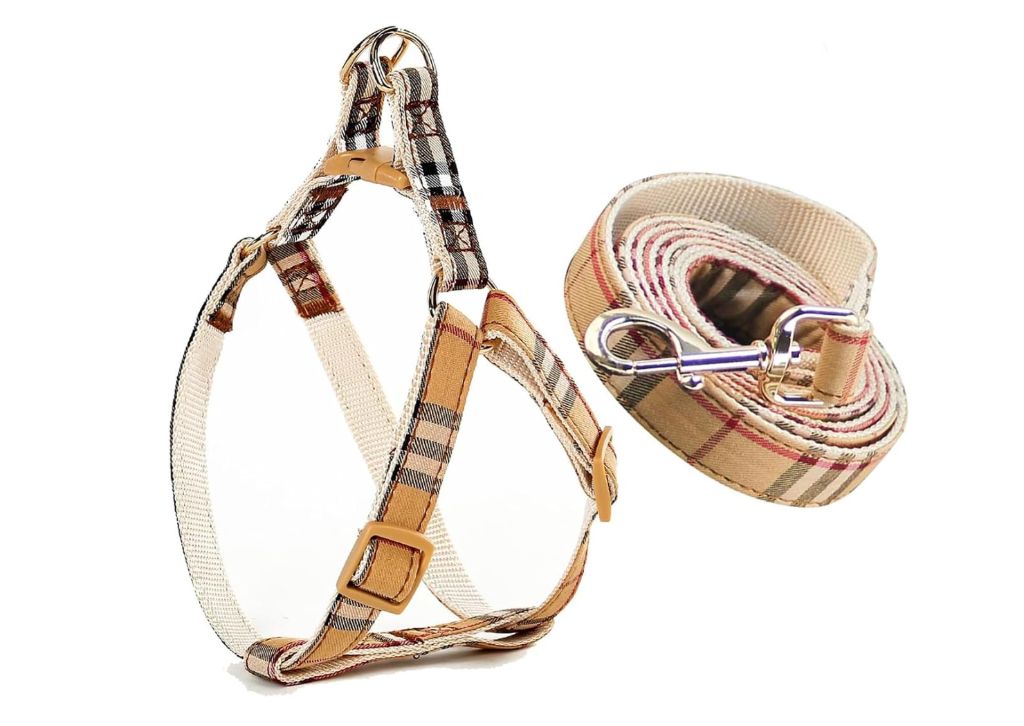 Plaid Dog Collar Harness and Leash Size M - new