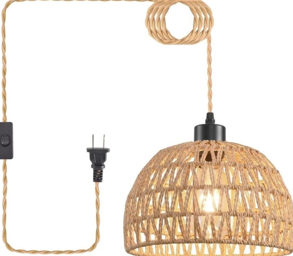 Plug in Pendant Light Rattan Hanging Lamp Ceiling- new in box