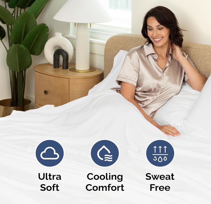 Queen Size 4 Piece Sheet Set - Comfy Breathable & Cooling Sheets - White