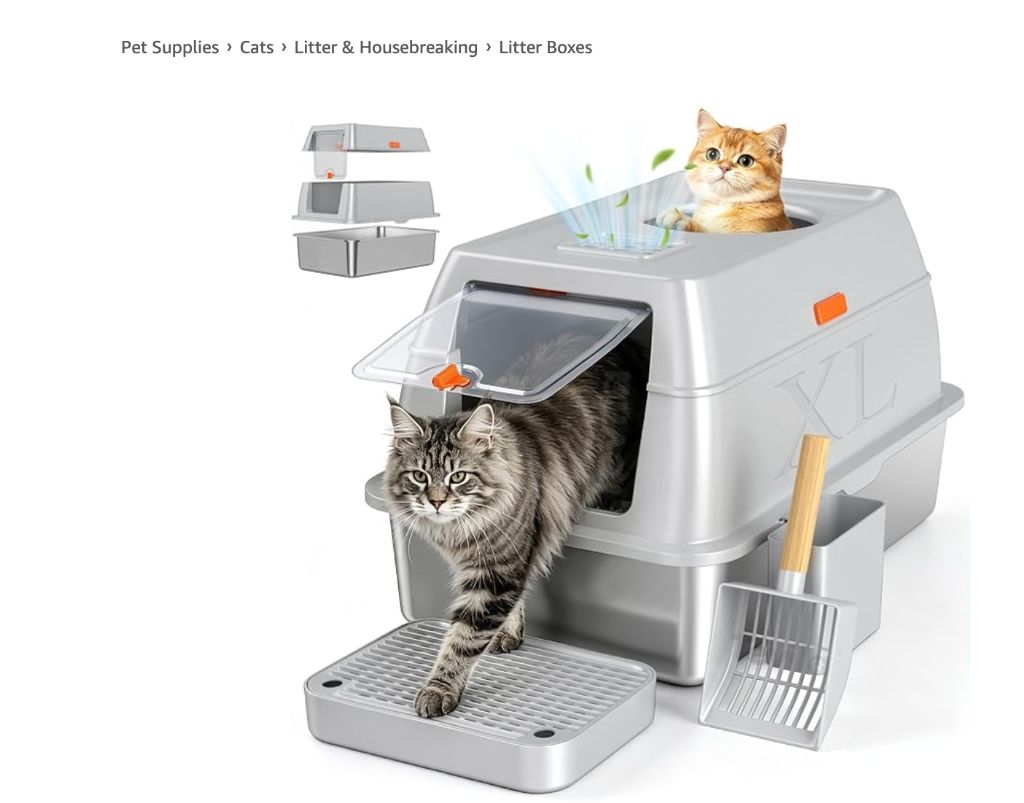 Extra Large Stainless Steel Litter Box with Lid  (23.6"x15.7"x15.7")- new in box