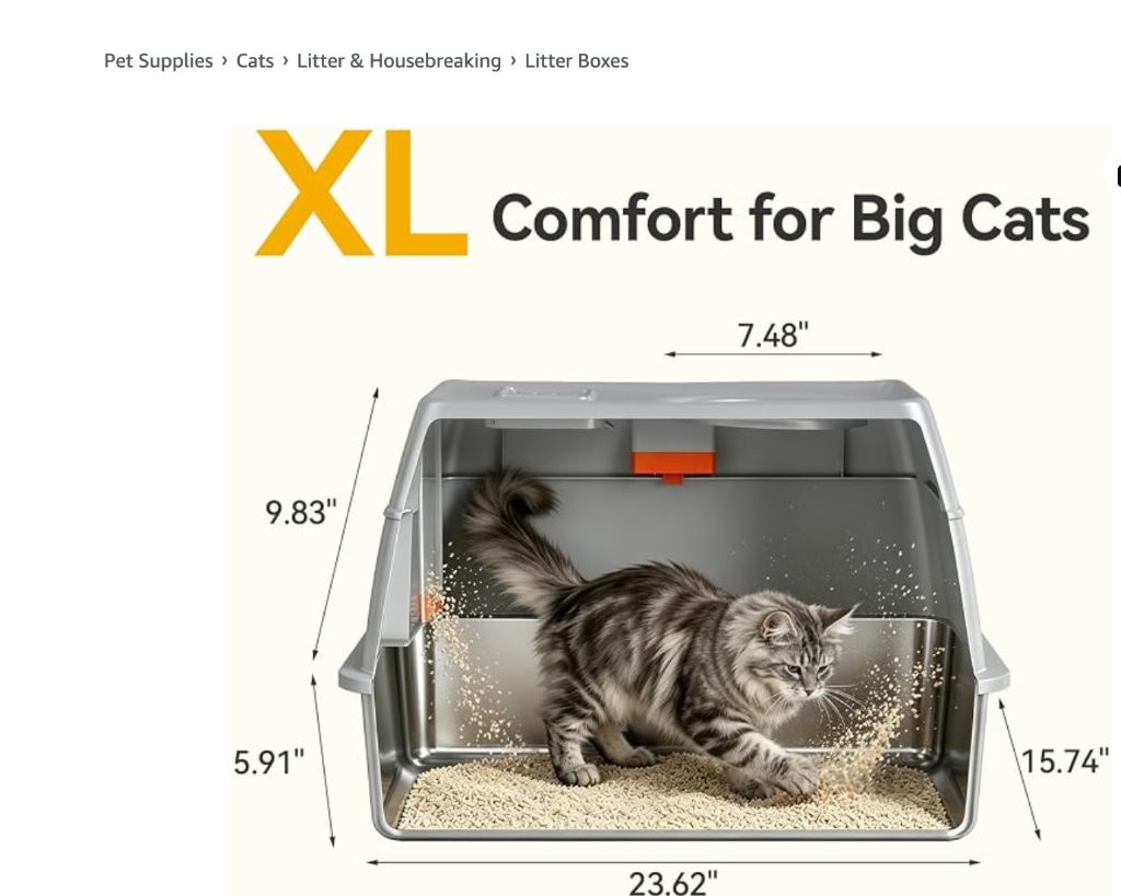 Extra Large Stainless Steel Litter Box with Lid (23.6"x15.7"x15.7")- new in box - Image 2