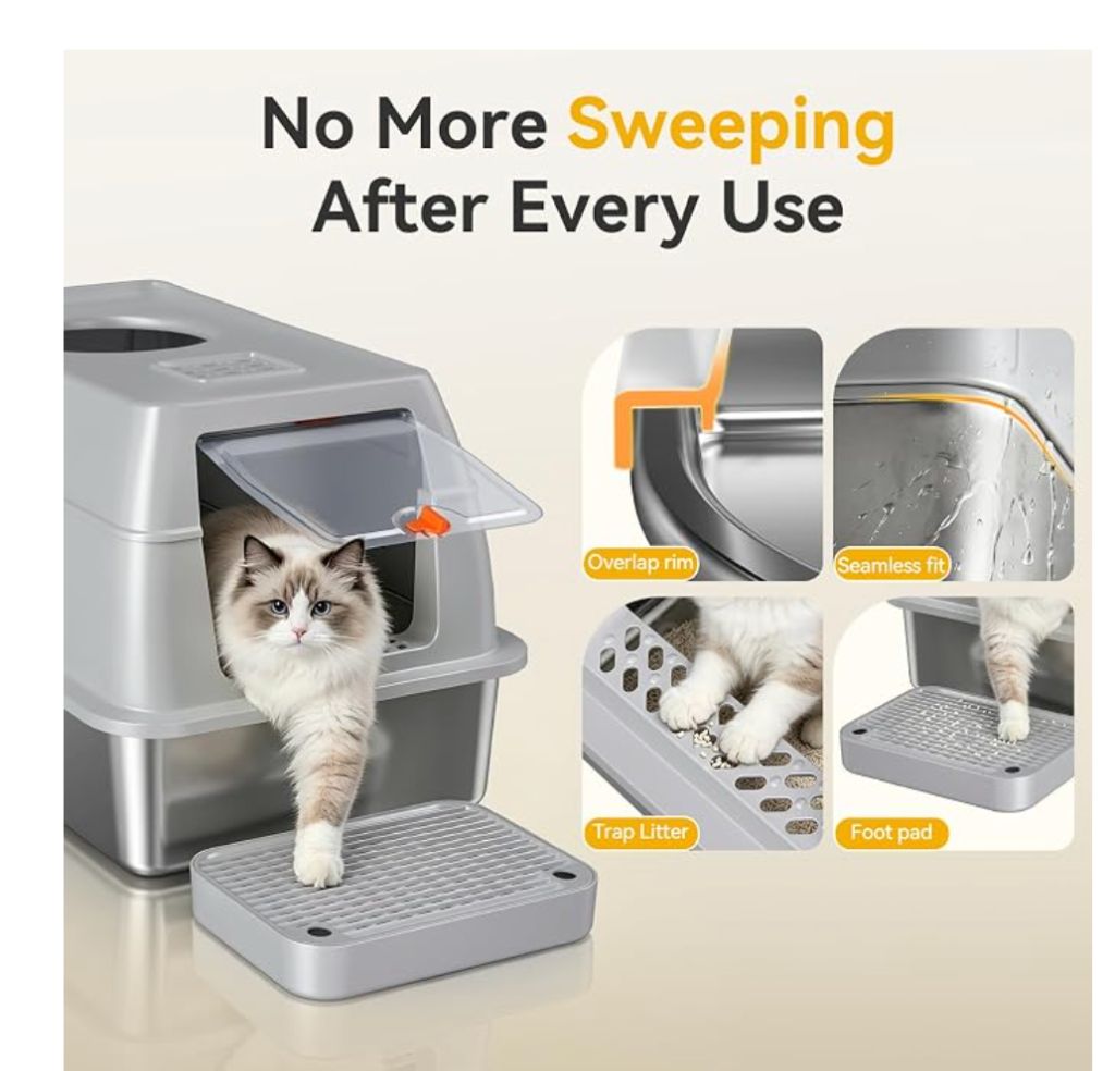 Extra Large Stainless Steel Litter Box with Lid (23.6"x15.7"x15.7")- new in box - Image 3